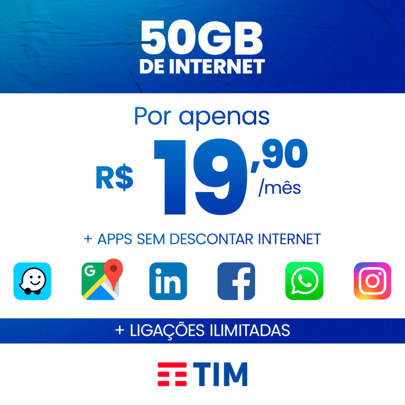 Chip Entregador Tim - 50GB + Chamadas Ilimitadas